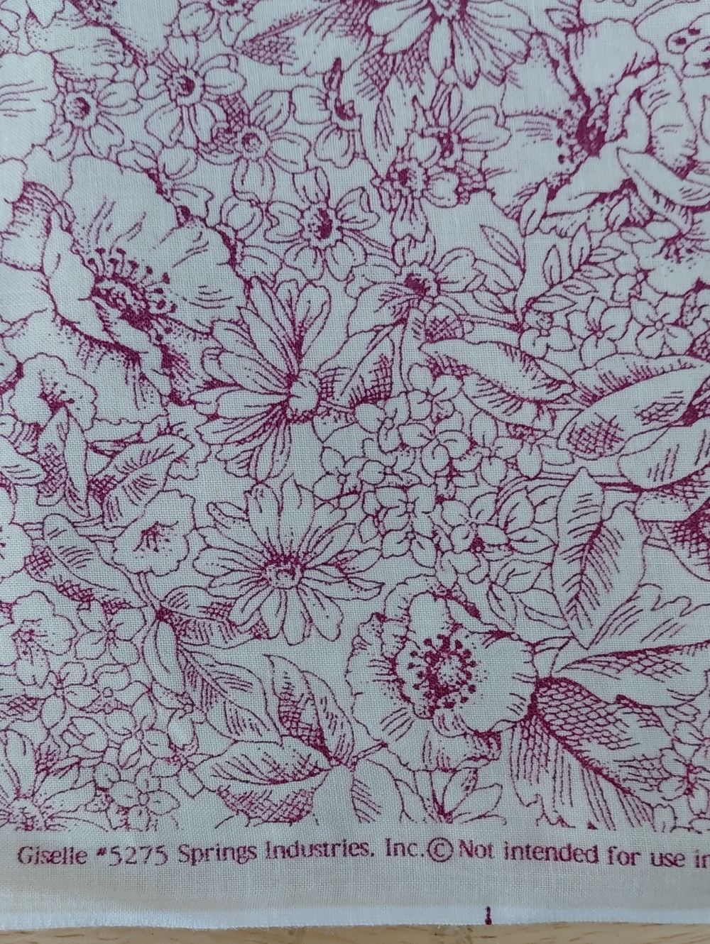 Springs Industries Giselle #5275 Maroon & Cream Floral Cotton Fabric 1.75 Yards